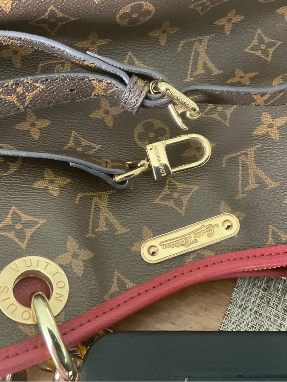 Louis Vuitton Monogram Canvas Tote with Red Trim - Picture 4 of 7